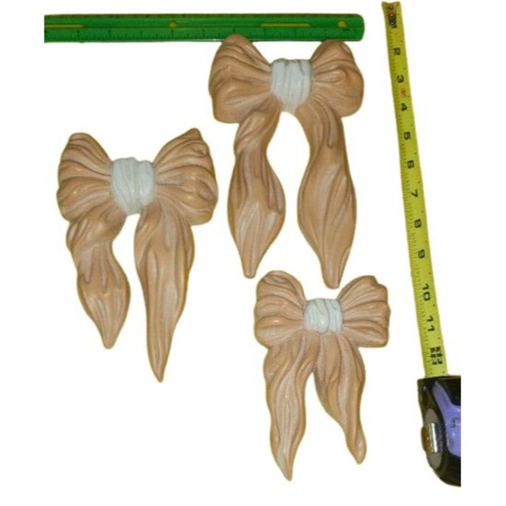 T10 Homco Wall Hangings Pink Bow Wall Decor Set Of 3 Retro Vintage Made In USA2
